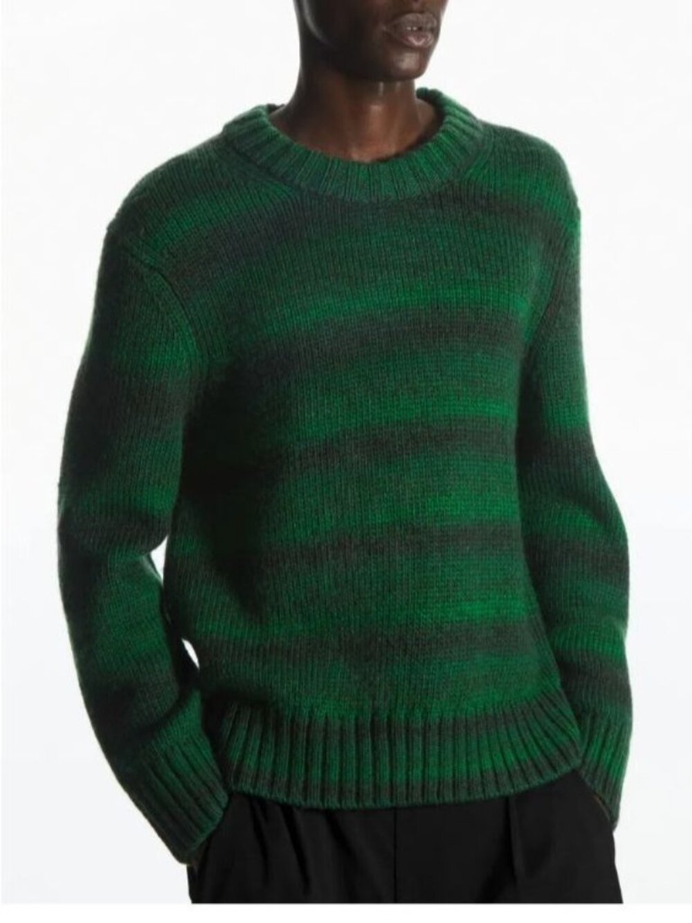 COS Mens Small 100% Wool Green Gradient Ribbed Knit Chunky Sweater